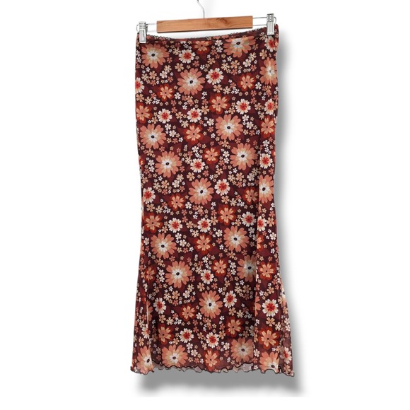 Shein Floral Mesh Skirt Brown Midi Lightweight Summer Y2K‎ Size S - Picture 1 of 8